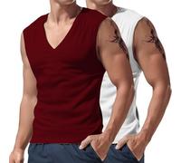 Confezione da 2 canottiere da uomo senza maniche, con scollo a V, per allenamento, palestra, bodybuilding, vestibilità muscolare, magliette estive, 3XL