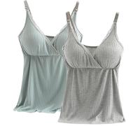 Confezione da 2 canottiere premaman da donna in pizzo con scollo a V, con spalline sottili, canotte per allattamento a costine, canotta estiva a tinta unita, grigio + verde, 3XL