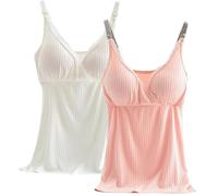 Confezione da 2 canottiere premaman da donna in pizzo con scollo a V, con spalline sottili, canotte per allattamento a costine, canotta estiva a tinta unita, bianco e rosa., 3XL