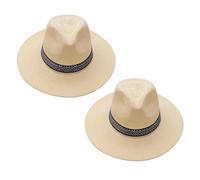 Confezione da 2 cappelli da sole da uomo a tesa larga, lavabili, delicati sulla pelle, da spiaggia per il cappello di paglia da uomo, bianco, Taglia unica
