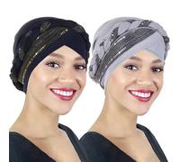 Confezione Da 2 Cappelli Turbante Da Donna, Cappelli Turbante Alla Moda E Versatili, Cappelli Turbante Morbidi Ed Elastici, Cappelli Turbante Con Paillettes, Accessori Di Abbigliamento