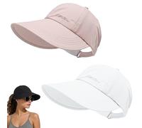 Confezione da 2 Cappellini da Baseball con Protezione Solare UPF per Uomo e Donna, con Tesa Larga Regolabile e Protezione UV, con Parte Superiore semiaperta per Code di Cavallo e Chignon (Pink+White)