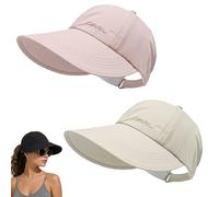 Confezione da 2 Cappellini da Baseball con Protezione Solare UPF per Uomo e Donna, con Tesa Larga Regolabile e Protezione UV, con Parte Superiore semiaperta per Code di Cavallo e Chignon (Pink+Beige)
