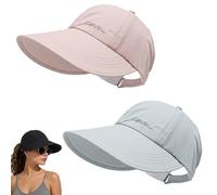 Confezione da 2 Cappellini da Baseball con Protezione Solare UPF per Uomo e Donna, con Tesa Larga Regolabile e Protezione UV, con Parte Superiore semiaperta per Code di Cavallo e Chignon (Pink+Gray)