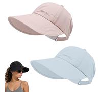 Confezione da 2 Cappellini da Baseball con Protezione Solare UPF per Uomo e Donna, con Tesa Larga Regolabile e Protezione UV, con Parte Superiore semiaperta per Code di Cavallo e Chignon (Pink+Blue)