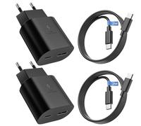 Confezione da 2 caricabatterie USB C con cavo di ricarica rapida da 2 m, 25 W, 2 porte, USB A & USBC, per Samsung Galaxy S25, S24, S23, S22, S21, S20, S10, A56, A55, A54, A36, A35, A16, A15, A05s