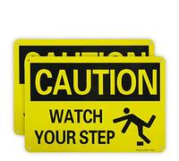 Confezione da 2 cartelli di sicurezza con scritta "Caution Watch Your Step", 25,4 x 17,8 cm, 10,2 cm, in alluminio, antiruggine, resistente ai raggi UV e alle intemperie
