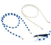 Confezione da 2 Catene per Occhiali da Donna con Perle Artificiali, Collana con Cinturini per Occhiali da Lettura, Collana con Maschera da Donna e Uomo, Elegante Porta Occhiali(Blu e Bianco)