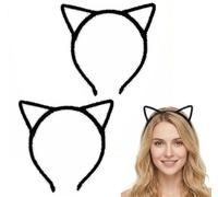 Confezione da 2 cerchietti neri con orecchie da gatto, con nucleo in metallo leggero e peloso, regolabili, taglia unica, morbide orecchie antiscivolo per costumi di Halloween, cosplay, feste di Natale