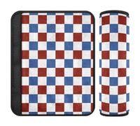 Confezione da 2 cinghie per cintura di sicurezza, motivo scozzese rosso e blu, per il 4 luglio, per alleviare lo stress al collo e alle spalle, imbottitura per seggiolino auto, per camion, aereo