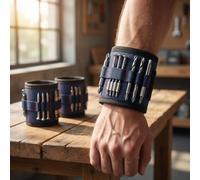 Confezione da 2 cinturini magnetici per viti, porta attrezzi resistente, con forti magneti, punta da trapano regolabile e cinturino per unghie, blu
