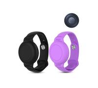 Confezione da 2 cinturini per orologio da bambino in silicone per Motorola Moto Tag Anti-perdita Tracker, copertura protettiva completa antigraffio, antiurto, impermeabile (nero, viola)