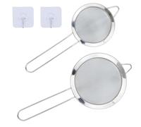 Confezione da 2 colini piccoli in acciaio inox a rete fine con ganci da cucina, 12 cm/8 cm di diametro, setaccio a rete fine, colino da cucina con manico, ideale per succhi di frutta, uova, tè, caffè,