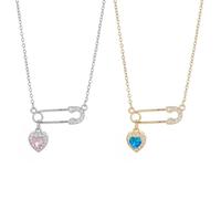 Confezione da 2 Collane A Forma di Spilla, Collane con Ciondoli A Forma di Cuore, Collane Creative, Collane Tempestate di Strass, Collane Elei da Donna