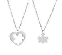 Confezione da 2 collane con ciondolo a forma di cuore e puzzle, con simbolo d'amore, per fidanzati e fidanzate