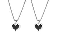 Confezione da 2 collane con ciondolo a forma di cuore mosaico pixel, color argento, stile retrò gaming, Y2K, gioielli coordinati per donne e uomini