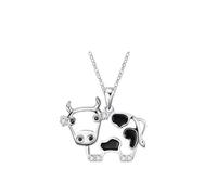 Confezione da 2 collane con ciondolo a forma di mucca, smaltate e cave, color argento, con strass, carine, animali della fattoria, mucca, amanti degli animali domestici, gioielli delicati da donna