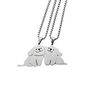 Confezione da 2 collane con coppia di cuccioli che si abbracciano - Simpatici gioielli con ciondolo a forma di cane per coppie e migliori amici
