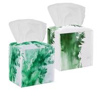 Confezione da 2 contenitori per fazzoletti, dispenser di tovaglioli quadrati per bagno, piano di lavoro, casa, ufficio, auto, inchiostro verde su sfondo bianco