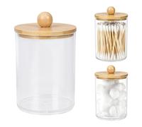 Confezione da 2 contenitori per Qtip con coperchio in bambù, organizer per dischetti di cotone in acrilico trasparente, contenitori per il bagno, per tamponi di cotone, spugne per trucco, plettri