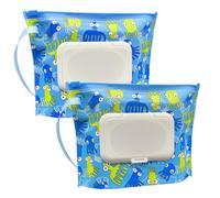 Confezione da 2 contenitori portatili di piccole dimensioni (17,8 x 13,7 cm), riutilizzabili e ricaricabili, ecologici, pratici dispenser da viaggio per pannolini (pesce blu inchiostro)