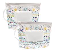 Confezione da 2 contenitori portatili di piccole dimensioni (17,8 x 13,7 cm), riutilizzabili e ricaricabili, ecologici, pratici e da viaggio, dispenser per pannolini (Sunshine Ocean)