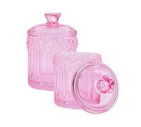 Confezione da 2 contenitori Qtip in vetro per bagno, rotondi in cotone, barattoli da farmacia con coperchio, graziosi dispenser per uova di bellezza in cristallo, organizer per caramelle e filo
