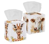 Confezione da 2 contenitori rettangolari per fazzoletti per pittura ad acquerello, con motivo mucca, copertura per casa, bagno, cucina, camera da letto, auto