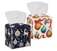 Confezione da 2 contenitori rettangolari per tovaglioli per il viso, palline di Natale, bastoncini di zucchero e bastoncini di zucchero e nastro, copertura per casa, bagno, cucina, camera da letto