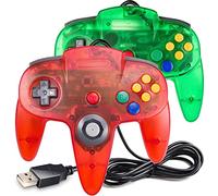 Confezione da 2 controller N64, controller N64 con cavo USB N64, joystick da gioco con cavo USB N64, per Windows, PC, Mac, Linux Raspberry Pi 3 Sega Genesis (trasparente verde/rosso trasparente)