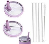 Confezione da 2 coperchi di ricambio per bicchieri Stanley IceFlow da 0,89 l, resistenti agli schizzi, riutilizzabili, con 4 cannucce e 1 spazzola per la pulizia (viola, 880,5 g)