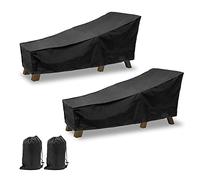 Confezione da 2 coperture impermeabili per sedie a sdraio da giardino, coperture per lettini da esterni, coperture per sedie a sdraio da patio, con custodia, antivento e anti-UV (nero, 210 x 75 x