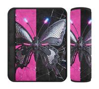 Confezione da 2 coperture per cinghie da collo per seggiolino auto, motivo farfalla digitale, colore viola e nero, per maggiore comfort di guida, copertura per cintura di sicurezza per zaino