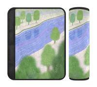 Confezione da 2 coperture per cinghie per sedili auto, motivo alberi viola e verde fiume, per alleviare lo stress al collo e alle spalle, copertura per cintura di sicurezza per adulti per berlina