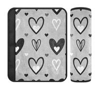 Confezione da 2 coperture per cintura con cuori grigi e neri, per fermare la cintura di sicurezza nel collo, imbottiture per sedili auto, SUV, berlina, 25,4 x 19,6 cm, accessori per carro