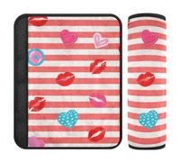 Confezione da 2 coperture per cinture di sicurezza estive a righe rosse e bianche a forma di cuore per donne che rilasciano stress al collo e alle spalle, per la maggior parte delle auto funda para