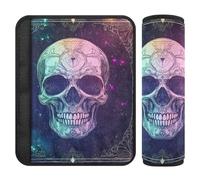 Confezione da 2 coperture per cinture di sicurezza per auto, morbide, per donne, uomini, bambini, con teschio e stampa artistica al neon