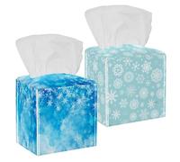 Confezione da 2 coperture per fazzoletti, fiocchi di neve invernali che cadono dal cielo, in pelle PU, quadrati, per bagno, comò, tavolo, bancone, comodino, ufficio, auto