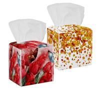 Confezione da 2 coperture per fazzoletti, foglie d'acero autunnali che cadono in PU, quadrate, per bagno, comò, tavolo, bancone, comodino, ufficio, auto