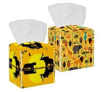 Confezione da 2 coperture per fazzoletti, foresta africana, elefante, giraffa, in pelle PU, quadrate, porta fazzoletti, per bagno, comò, tavolo, piano di lavoro, comodino, ufficio, auto