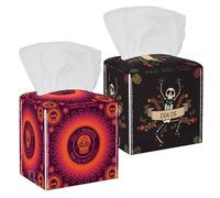 Confezione da 2 coperture per fazzoletti, motivo scheletro del giorno dei morti, in pelle PU, quadrate, per bagno, comò, tavolo, bancone, comodino, ufficio, auto