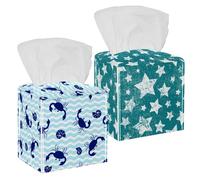 Confezione da 2 coperture per fazzoletti, retro bianco con sfondo verde, in pelle PU, quadrate, per bagno, comò, tavolo, piano di lavoro, comodino, ufficio, auto