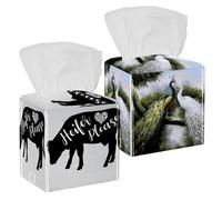 Confezione da 2 coperture per fazzoletti, verde e bianco, in pelle PU, quadrate, per bagno, comò, tavolo, piano di lavoro, comodino, ufficio, auto