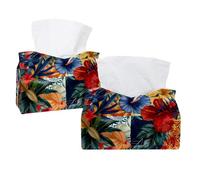 Confezione da 2 coperture per scatola di fazzoletti, collezione topica foglie e fiori, supporto rettangolare per bagno, cucina, camera da letto, piano di lavoro, casa, ufficio, auto