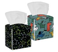 Confezione da 2 coperture per scatola di fazzoletti, colore blu, corallo, verde, bianco, motivo cane, in pelle PU, supporto quadrato per bagno, comò, tavolo, bancone, comodino, ufficio, auto