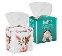 Confezione da 2 coperture per scatola di fazzoletti, fondo bianco a forma di coniglietto su sfondo verde acqua, in pelle PU, supporto quadrato per bagno, comò, tavolo, bancone, comodino, ufficio, auto