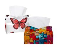 Confezione da 2 coperture per scatola di fazzoletti, motivo puzzle artistico, supporto rettangolare per bagno, cucina, camera da letto, piano di lavoro, casa, ufficio, auto