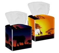 Confezione da 2 coperture per scatola di fazzoletti, Sunset due giraffe con cavalli, in pelle PU, supporto quadrato per bagno, comò, tavolo, piano di lavoro, comodino, ufficio, auto