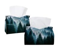 Confezione da 2 coperture rettangolari per fazzoletti, paesaggio montano con misteriosa foresta di abeti per bagno, cucina, camera da letto, piano di lavoro, casa, ufficio, auto