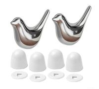 Confezione da 2 copribulloni per WC con uccelli in porcellana unici e set di 4 bulloni per WC (argento)